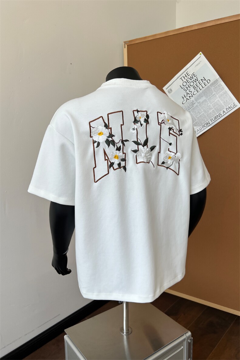 XZ514-2-TT10-P43潮山茶花刺绣正肩T恤夏美式重磅短袖情侣半袖,男装T恤,星座514-2(原B239)