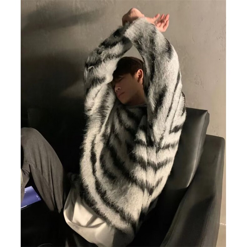 冬季小众撞色条纹针织毛衣慵懒风圆领套头保暖ins上衣LM5646-p50,男装针织衫/毛衣,星座1008