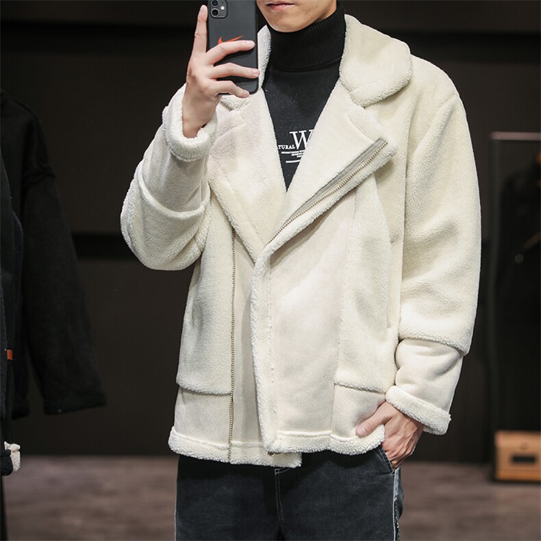 冬季韩版外套男潮流加厚宽松短款衣羊羔绒保暖休闲帅气翻领夹克图片
