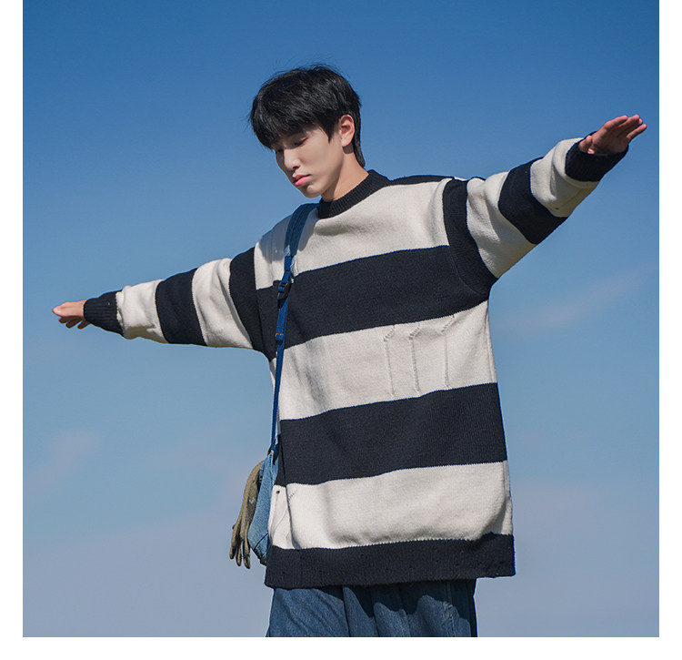 B299-M835条纹针织日系港风毛衣P58X88（大货已入仓），男装针织衫/毛衣，电商B299-1