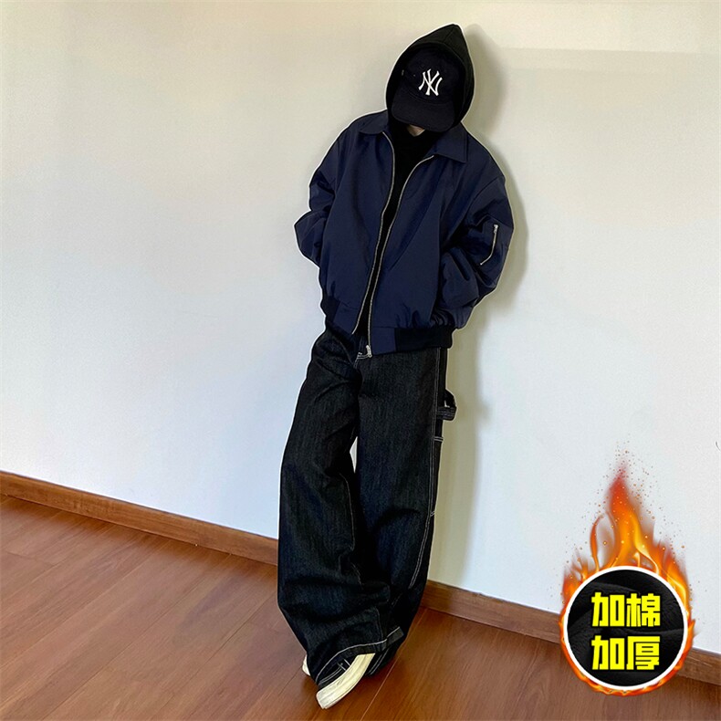 现货秋冬季美拉德立领飞行立领夹克boxy棉衣美式高街加厚加棉外套，男装夹克，电商A486-1