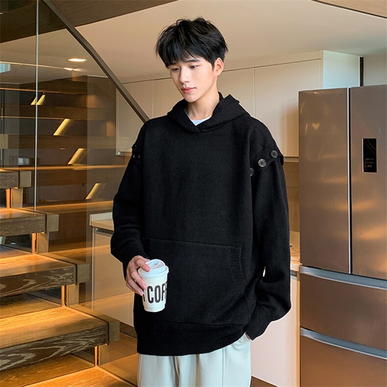 311B-1-3947-P53控98港风连帽可拆扣子春色大码针织毛衣,男装针织衫/毛衣,星座311B-1