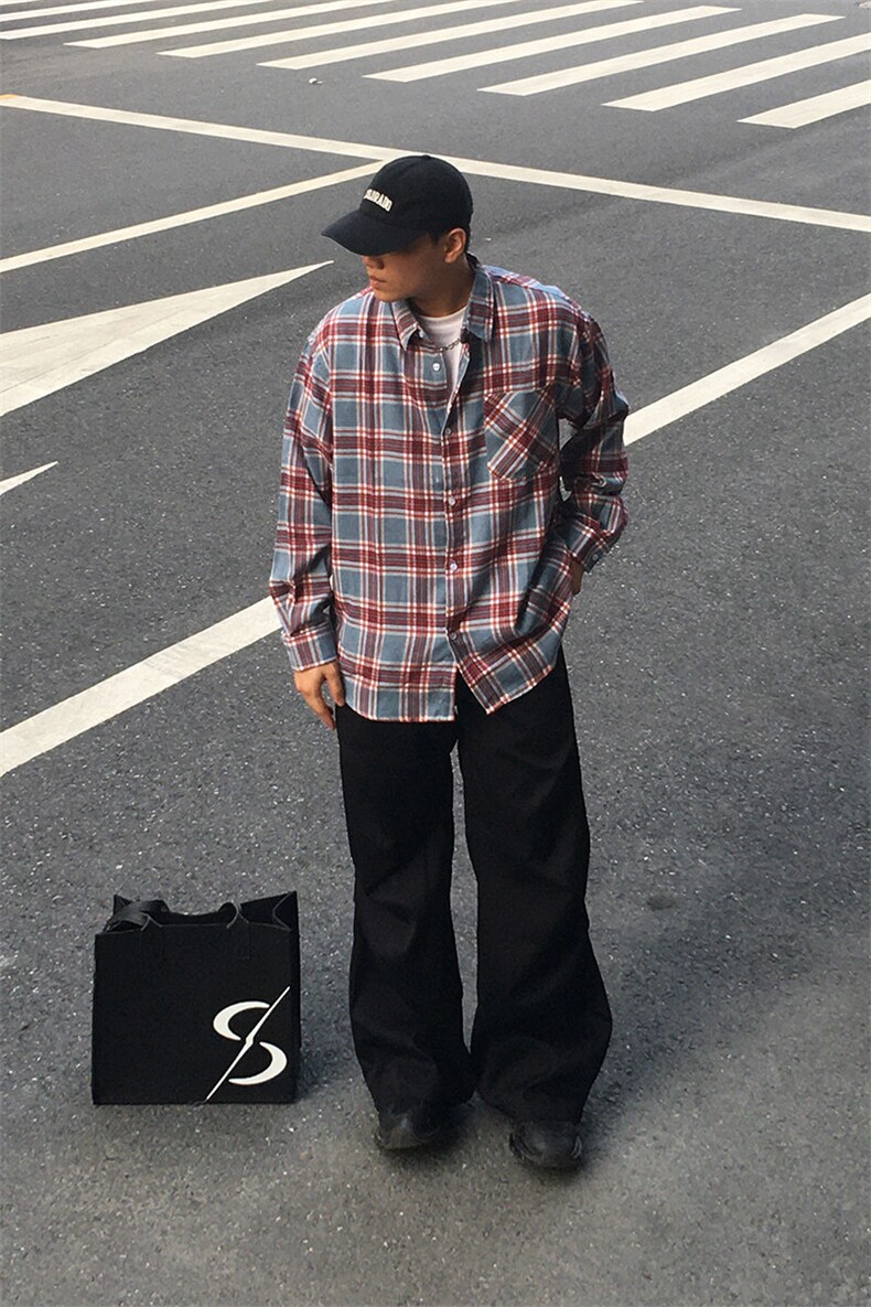 特P38无差价新款秋季百搭格子时尚长袖衬衫-HS2289男模外景,男装衬衫,电商A003