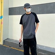 抖音得物高品质二开240克宽松纯棉美式潮牌插肩袖拼接短袖T恤，男装T恤，电商A486-1