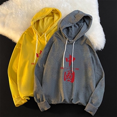 WY2198-P35加绒款-P40纯棉连帽卫衣男大码运动帽衫宽松薄外套男，男装卫衣，电商A040