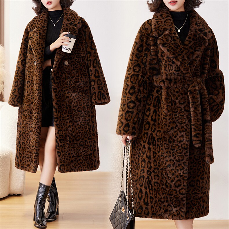 中长款风衣豹纹外套女秋季2024年新款韩版宽松显瘦小个子过膝大衣，女装皮草，潮流依族