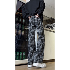 现货美式复古迷彩工装裤宽松直筒提花牛仔裤男K5822-P50控78，男装牛仔裤，星座205
