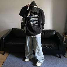 秋季新款美式高街潮流印花港风复古水洗卫衣JK23462特批53控88，男装卫衣，星座605(原A050)