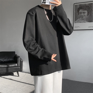 8XL-M 重磅垫肩长袖T恤男设计感圆领卫衣正肩纯色打底衫DX329P48图片