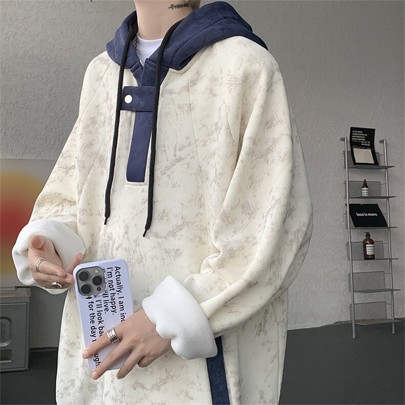 WY10158-特P55控98新款连帽撞色解构拼接大码男宽松情侣卫衣,男装卫衣,电商A059