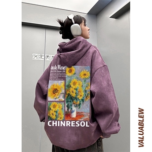 麂皮绒连帽卫衣直播品质重磅400克向日葵印花JL7111-P45控78