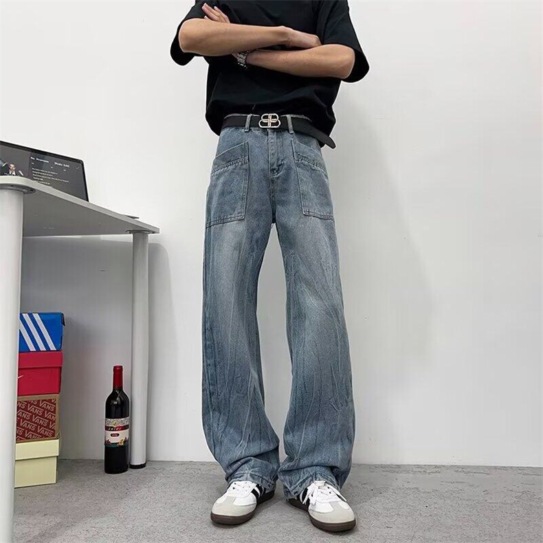 闪电纹牛仔裤男女韩版潮流帅气百搭2026夏季ins长裤RK2607-P45，男装牛仔裤，星座412-2