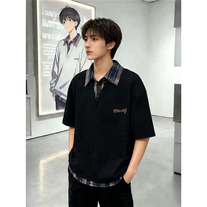 夏季美式休闲POLO衫短袖男生潮牌字母刺绣宽松翻领T恤LD9122-P36，男装T恤，星座1008