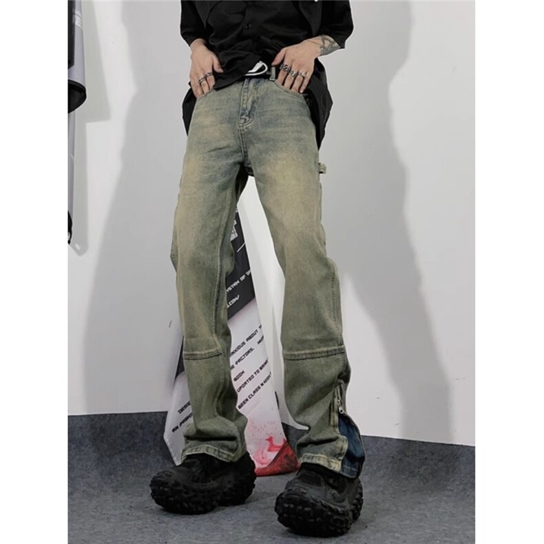 欧美高街vibe水洗复古炒色牛仔裤男hiphop宽松显瘦长裤拉链裤子,男装牛仔裤,星座506A