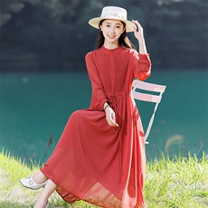 2025夏季新款高端复古长袖连衣裙女装气质显瘦宽松显瘦高级感裙子，商品下架区，水衣源