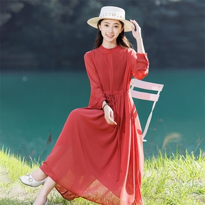 2025夏季新款高端复古长袖连衣裙女装气质显瘦宽松显瘦高级感裙子图片