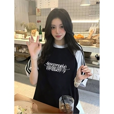 抖音得物品质二开240克宽松纯棉美式潮牌插肩三杠织带短袖T恤，男装T恤，电商A486