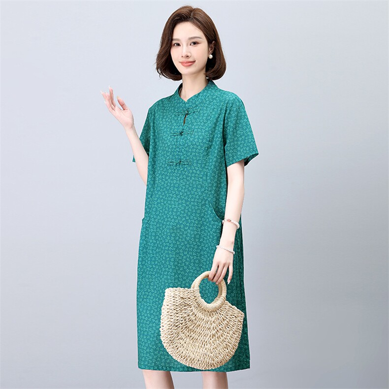 中老年妈妈高贵连衣裙女2025夏季新款大码显瘦遮肚子高端大气裙子,女装连衣裙,依恋蒂丝