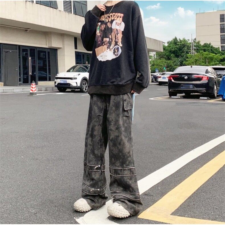美式高街柳丁多口袋工装休闲裤男潮牌小众设计感迷彩BK92-P83,男装牛仔裤,星座1109-3