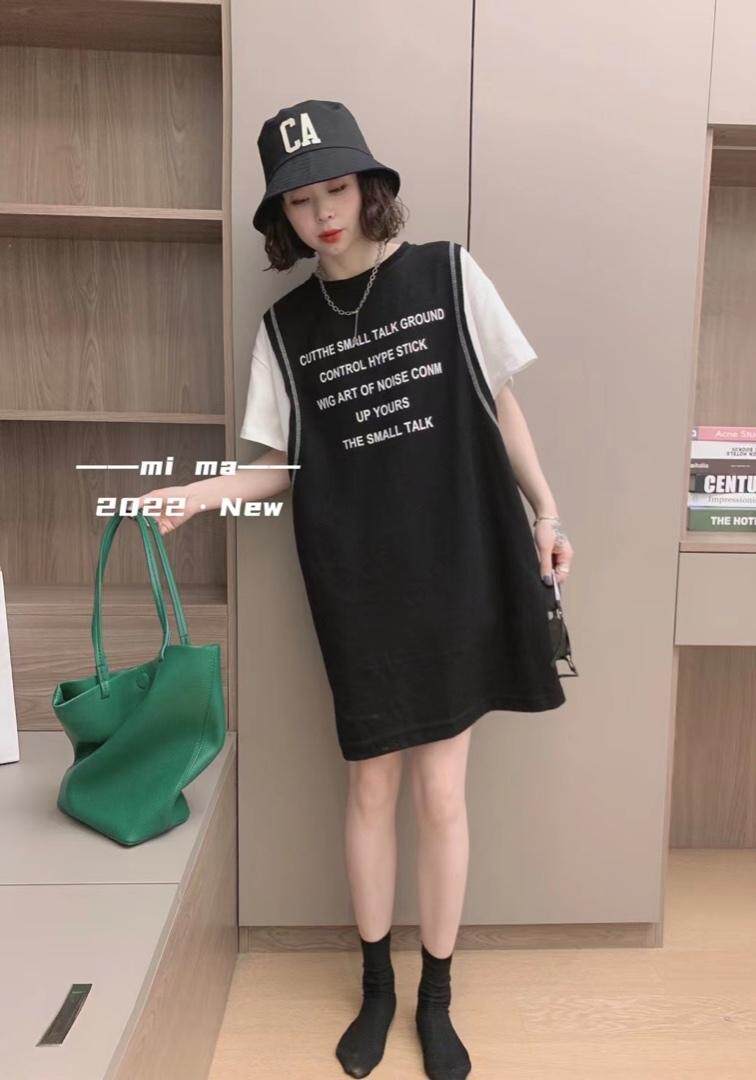 印花假两件休闲连衣裙，女装连衣裙，依多坊