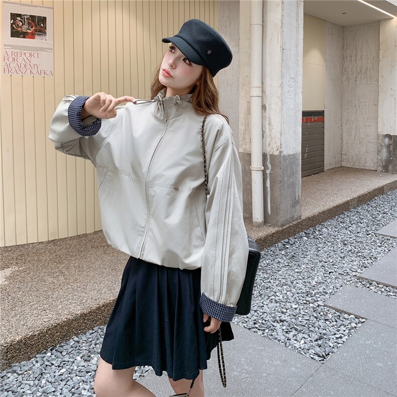 韩系学院风立领短外套女2025秋季新款洋气减龄巨好看休闲工装上衣,女装短外套,2C090