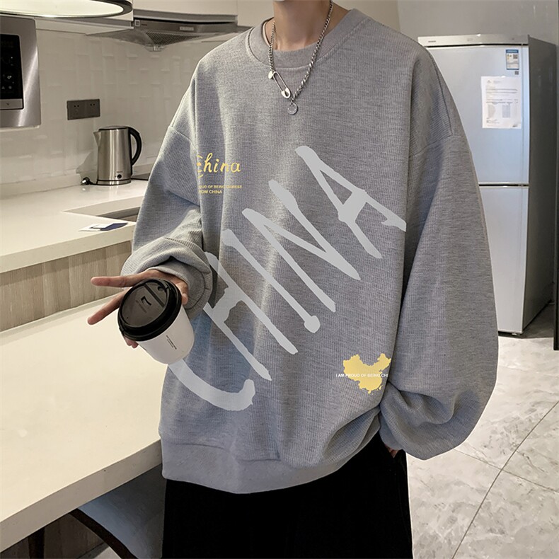华夫格卫衣圆领卫衣男大码长袖t恤男外套HW76208-P30加绒款-P40,男装卫衣,电商A040