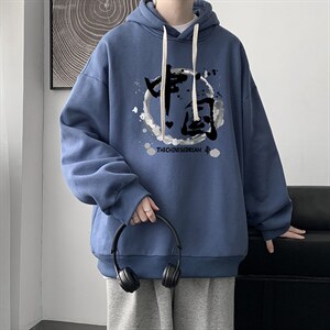 WY2134-P35 纯棉连帽卫衣男大码运动帽衫宽松薄外套男图片