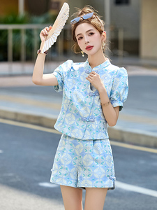 新中式国风盘扣短裤套装女2025夏季新款小个子独特别致好看两件套图片