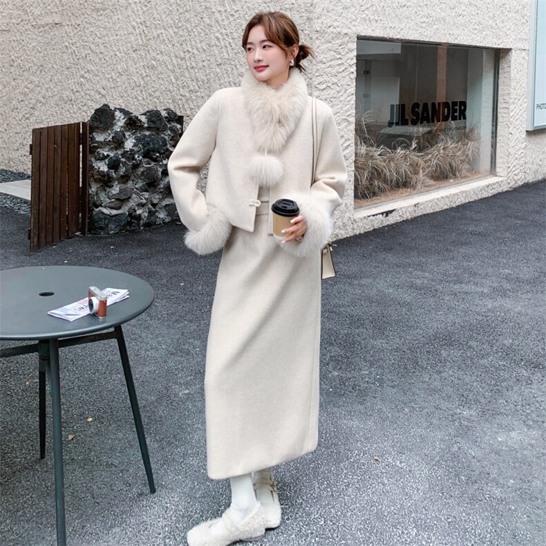 有货呢料羽绒服两件套套装真狐狸毛+90羽绒，2583-P405，控598,女装毛呢外套,2B218