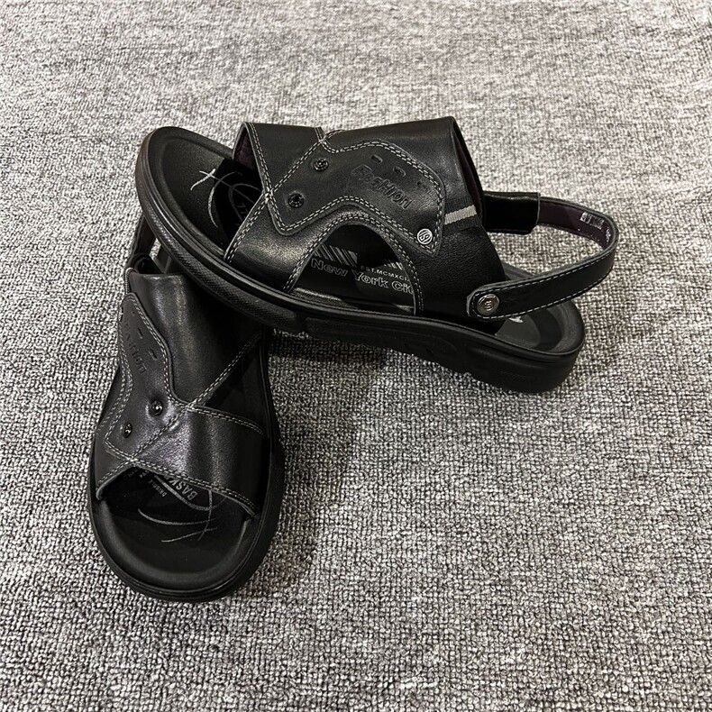 2025男士新款 夏季休闲外穿沙滩鞋 头层牛皮防滑耐磨 中老，男鞋拖鞋，黄金折扣鞋