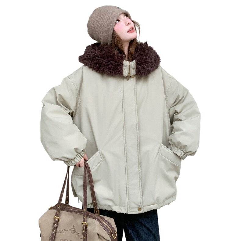 巨好看羊羔毛拼接派克羽绒服女2025冬新款设计感时尚羽绒绒外套,女装羽绒服,仟媚宠