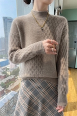 麻花加厚半高领女2024秋冬装新款针织衫羊毛衫，女装羊毛衫，百越羊绒