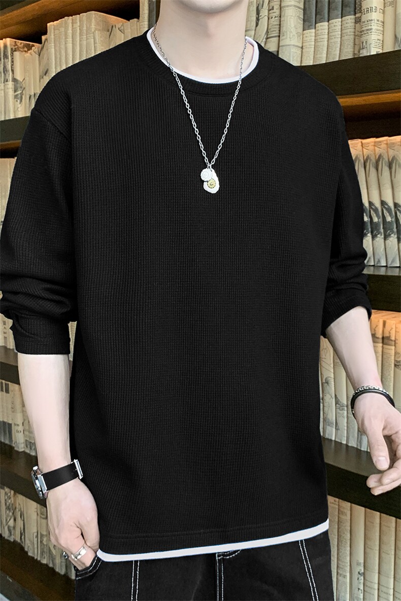 2022华夫格长袖卫衣学生圆领男潮牌宽松潮流百搭上衣W979-P27,男装卫衣,星座815-2