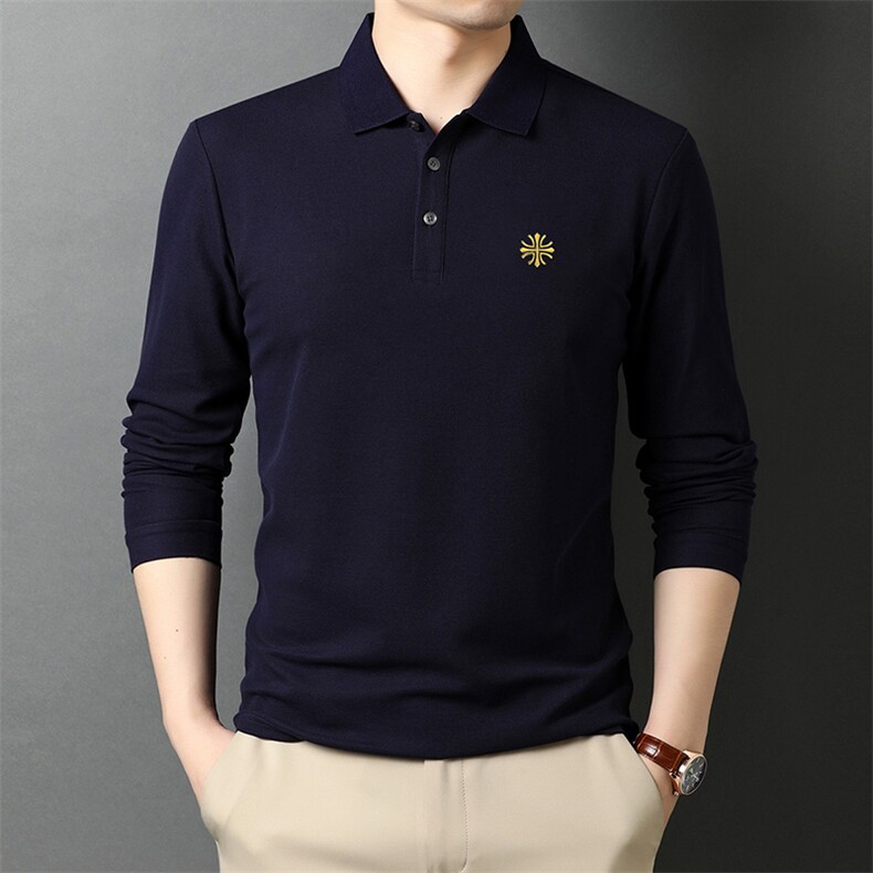 G2168秋季男士中年t恤polo衫上衣长袖中年商务宽松纯色体恤P60,男装T恤,电商B360