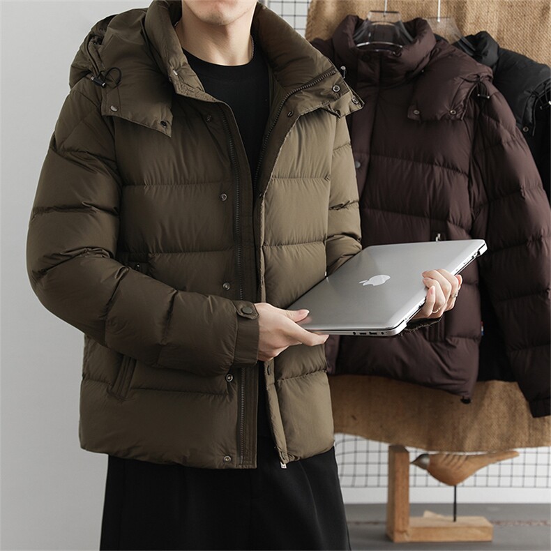 025冬季90白鸭绒保暖羽绒服男连帽休闲纯色御寒上衣百搭外套,男装羽绒服,星座914