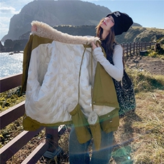 韩系羊羔毛拼接羽绒服女2025年冬季新款设计感宽松白鸭绒显瘦外套，女装羽绒服，2D045