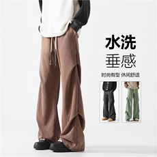 2024港风秋季新款潮流褶皱卫裤宽松休闲裤B315-K24263-特p45控88，男装休闲裤，电商B315