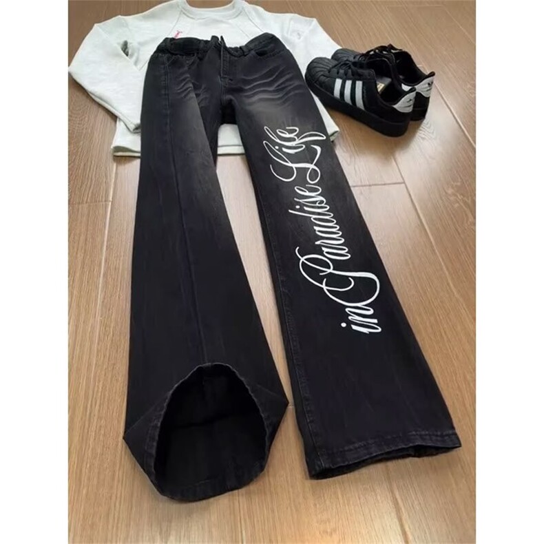 有货DKS6078-特批48复古蓝字母印花微喇牛仔裤男春秋,男装牛仔裤,星座603-2