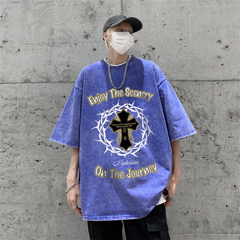 蜡染潮牌宽松短袖t恤美式复古高街水洗做旧517A-2-SX207-P35,男装T恤,星座517A-2