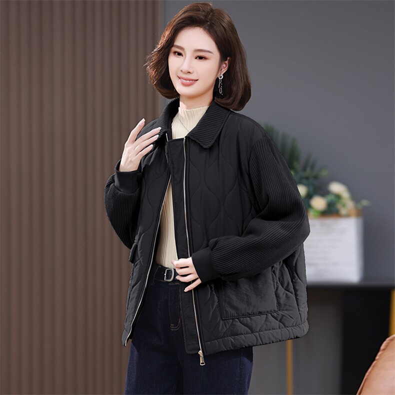 2023冬季新款夹棉外套拼接洋气轻薄棉衣,女装棉衣/棉服,忆绮罗