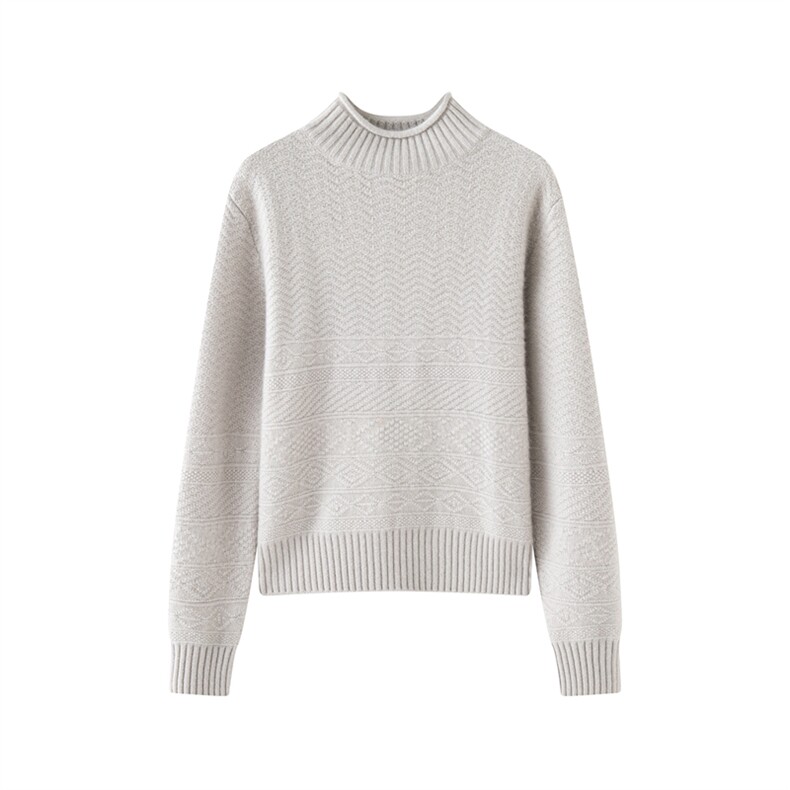 2025年秋季新款半高卷边波浪纹针织上衣时尚休闲通勤，女装羊绒衫，绒创羊绒