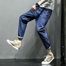 2021春秋季新灰墙系布标装饰宽松加肥加大码牛仔男九分裤K069-P40，男装牛仔裤，电商A001