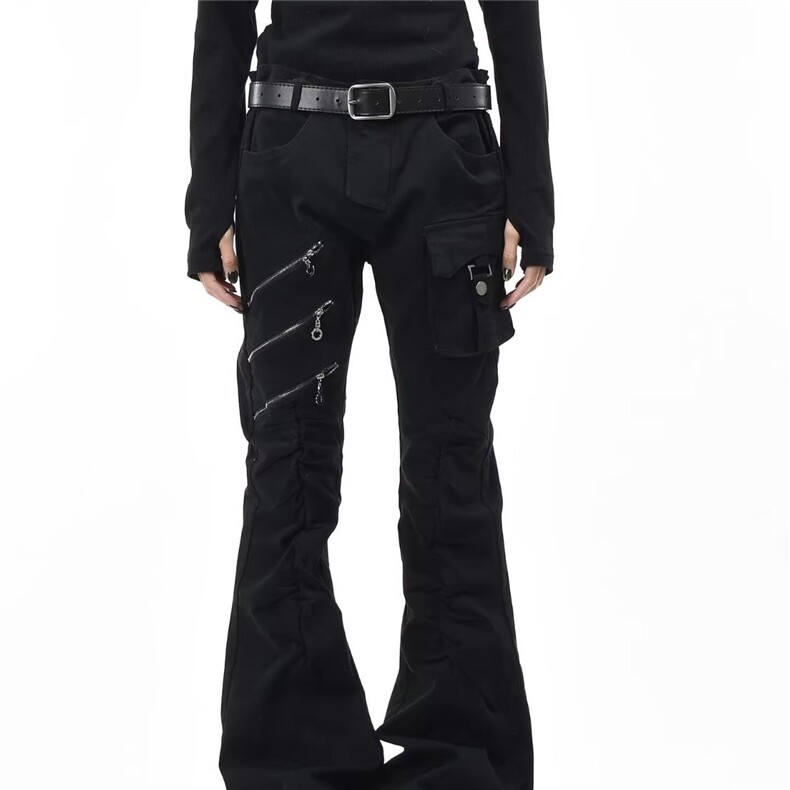 2026美式重工多口袋拉链设高街嘻哈微喇牛仔长裤子K71566-P60网图,男装休闲裤,电商B245