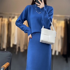 显瘦女羊毛套装简约休闲两件套百搭长袖针织衫+半身裙气质穿搭，女装套装/套裙，暖思雅
