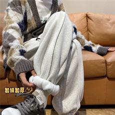 INS百搭冬季新款加绒加厚束脚卫裤宽松休闲裤B315-K23495-P65控78，男装休闲裤，电商B315