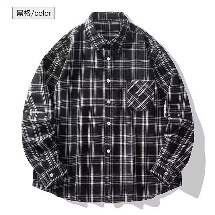 港风秋款男纯棉衬衫条纹格子扎染宽松休闲衬衣CS0045 P35图片