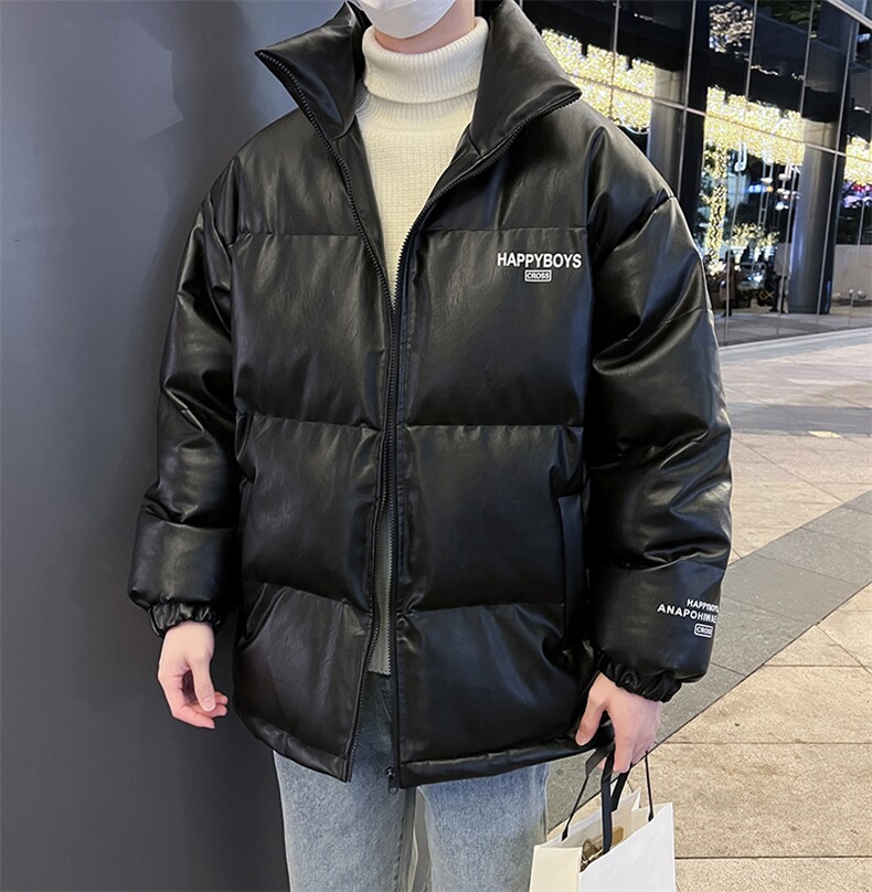 新款立领pu皮印花衣男秋冬季加厚面包服外套保暖服MY613-P115图片