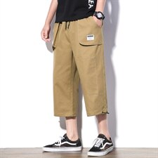 2021夏季新款日系大码休闲裤宽松工装补丁男七分裤K377-P45，男装休闲裤，电商A001
