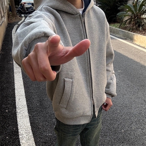 抖音得物高品质二开 26春装美式重磅宽松结构双面连帽卫衣外套W68图片