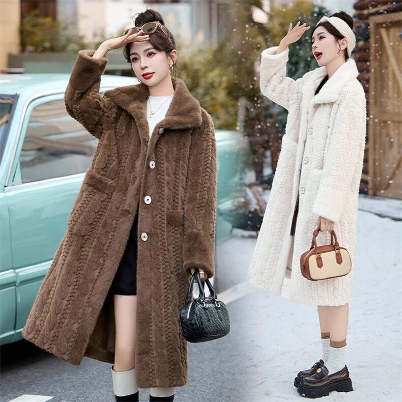 高端2024新款冬装大衣时尚穿搭加绒加厚宽松长款气质立领风衣，女装皮草，江南女神